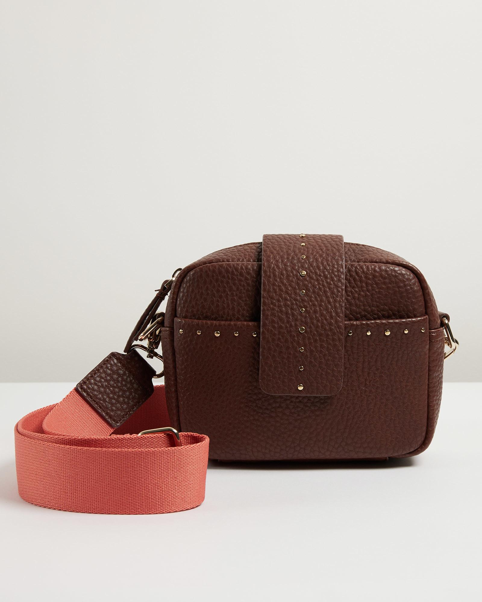 Oliver Bonas Emilia Studded Brown & Pink Crossbody Camera Bag Lyst