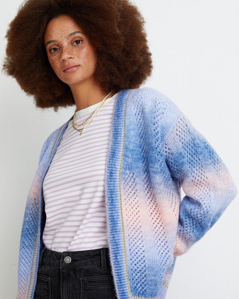 Oliver Bonas Ombre & Pink Knitted Cardigan in Blue Lyst