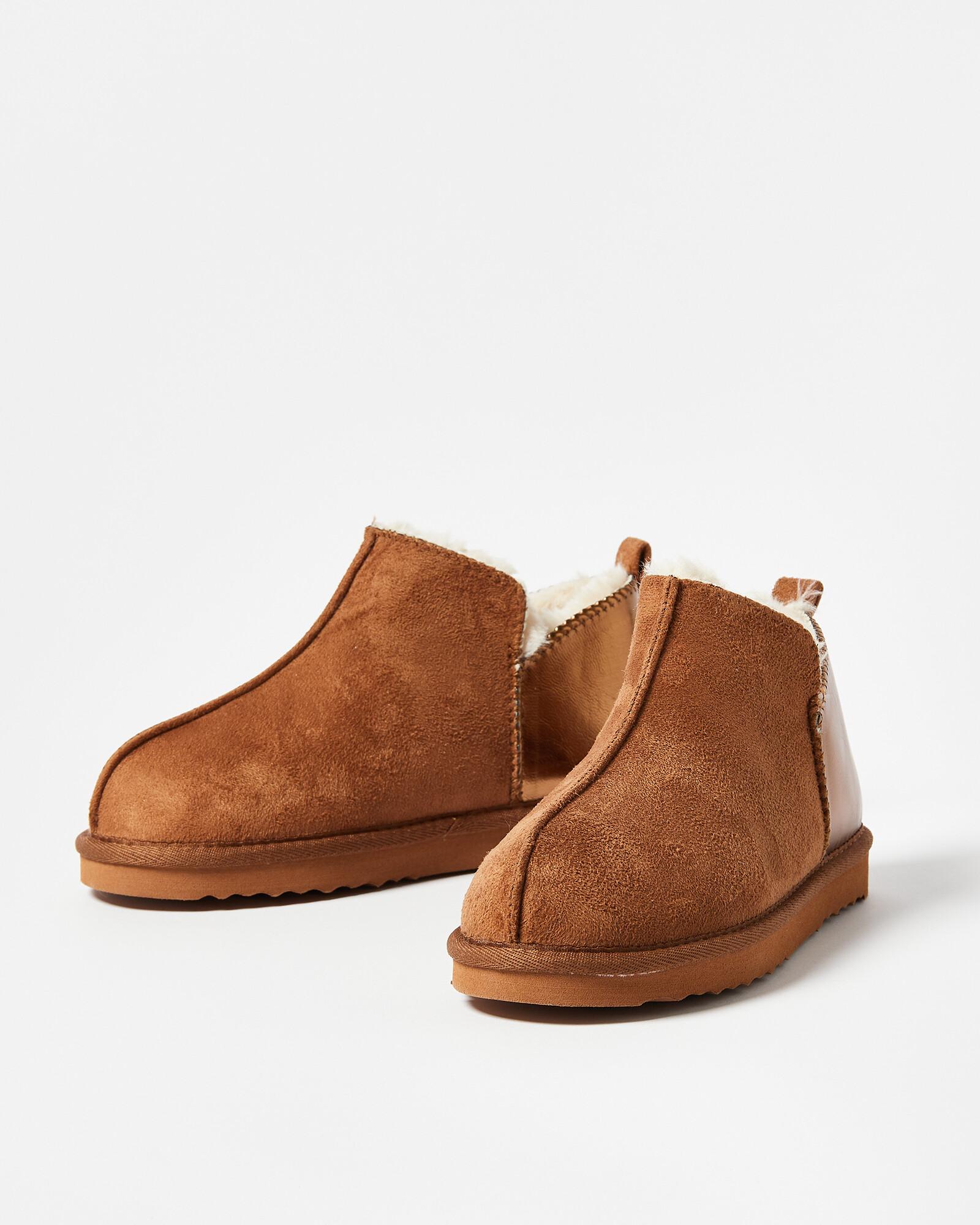 Oliver Bonas Metallic Faux Suede Brown Boot Slippers Size