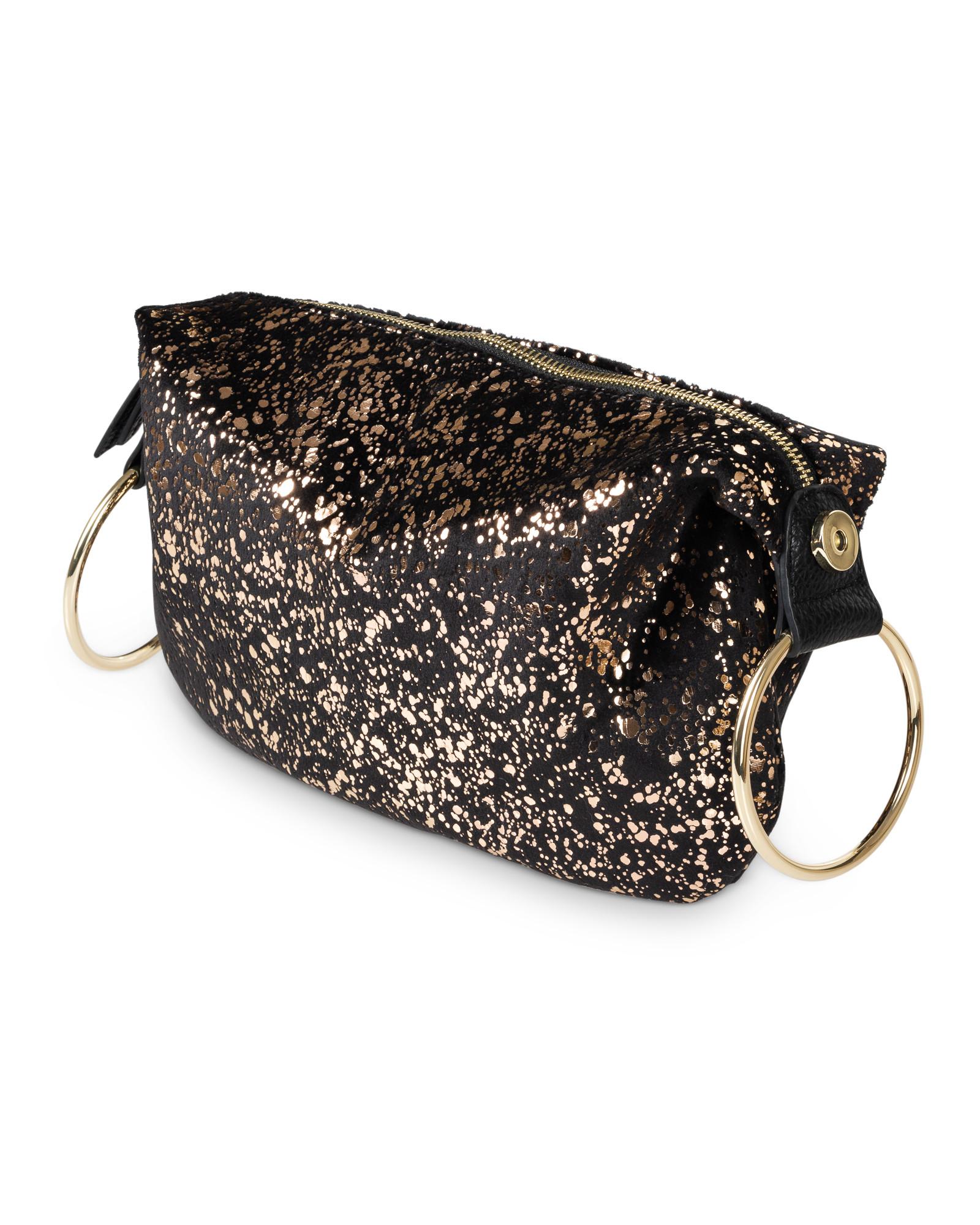 Oliver Bonas Kai Luxe Ring Gold Foil Black Clutch Bag Lyst