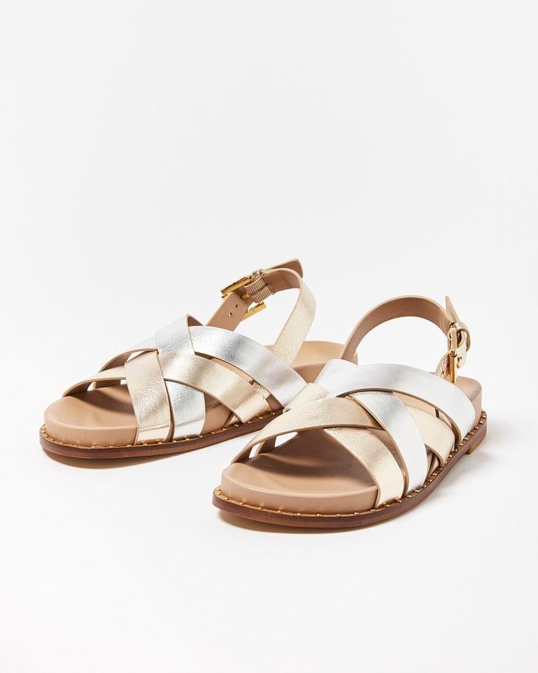 Oliver Bonas Mixed Metallic Crossover Leather Studded Sandals Lyst