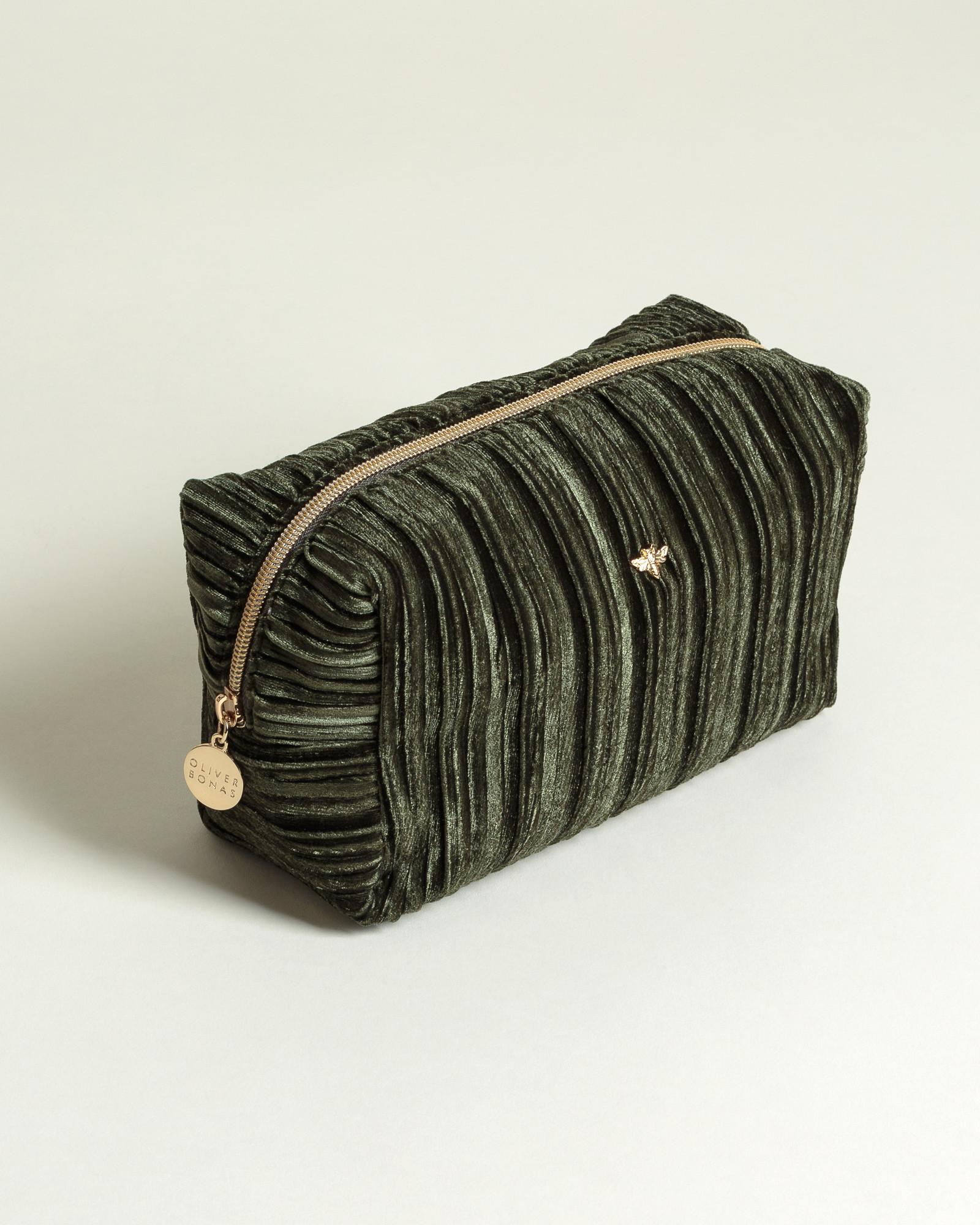 Oliver Bonas Bee Pleated Velvet Green Makeup Bag Large Lyst