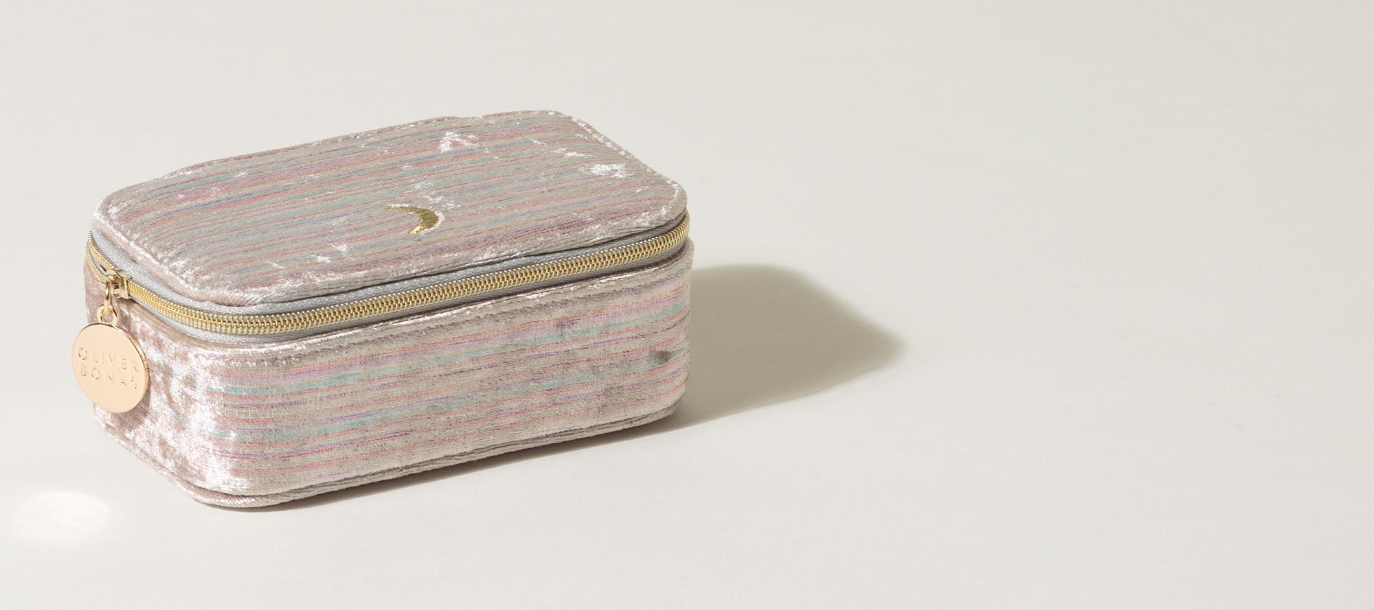 Oliver Bonas Shimmer Velvet Moon Silver Travel Jewellery Box Small in