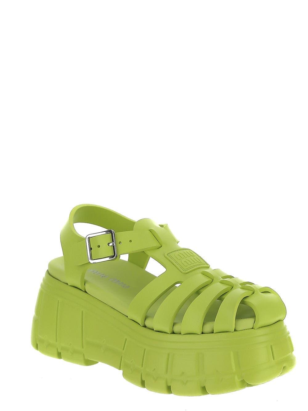 Miu Miu Caged Platform Sandals in Green | Lyst