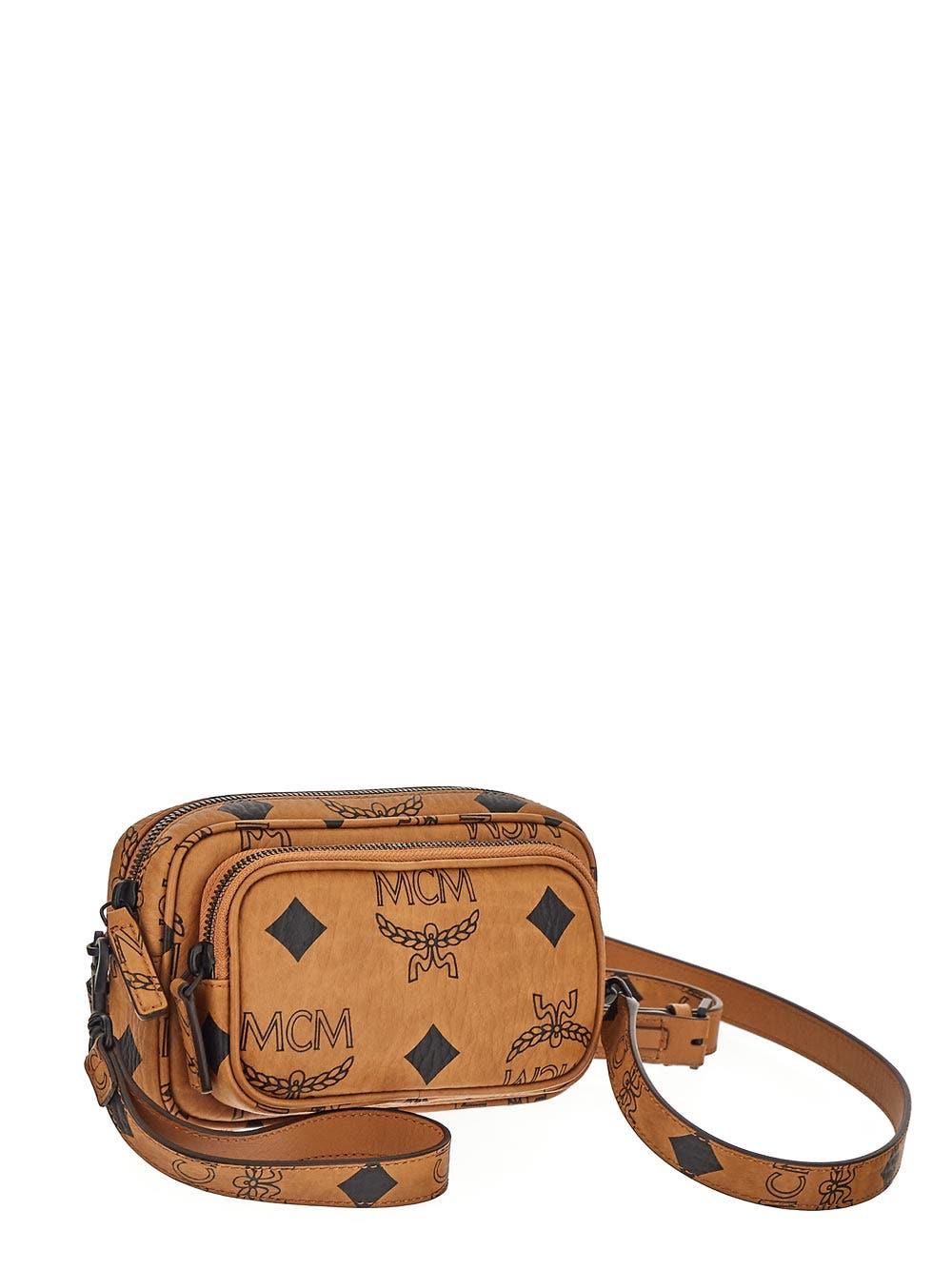 MCM Patricia Visetos Crossbody Mini Cognac One Size: Handbags