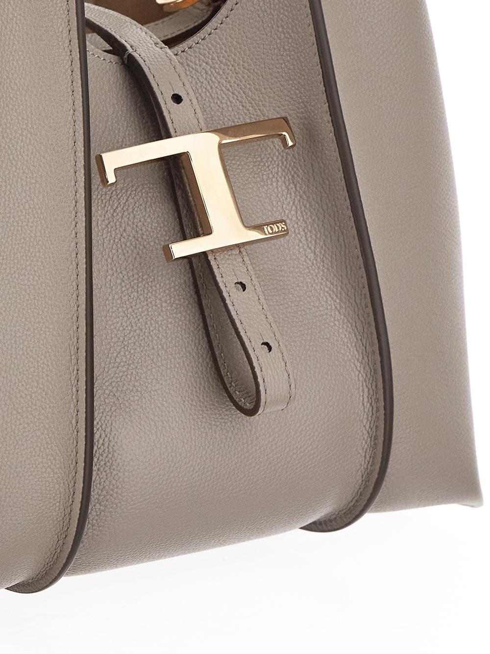 Tod's - T Timeless Shopping Bag in Leather Mini, Grey, - Bags