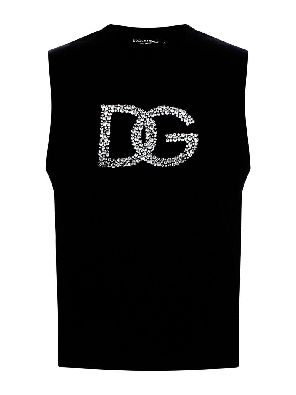 Dolce & Gabbana D&g Crystal Logo Tank Top in Black | Lyst