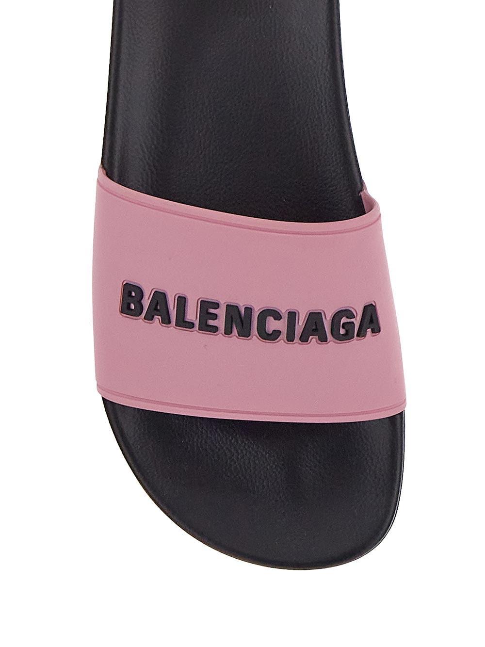 Balenciaga Pink Logo Pool Slides Balenciaga