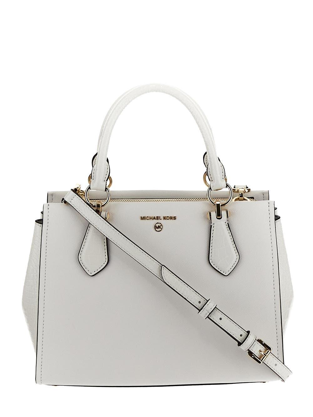 MICHAEL Michael Kors Marilyn Saffiano Leather Crossbody Bag in White | Lyst