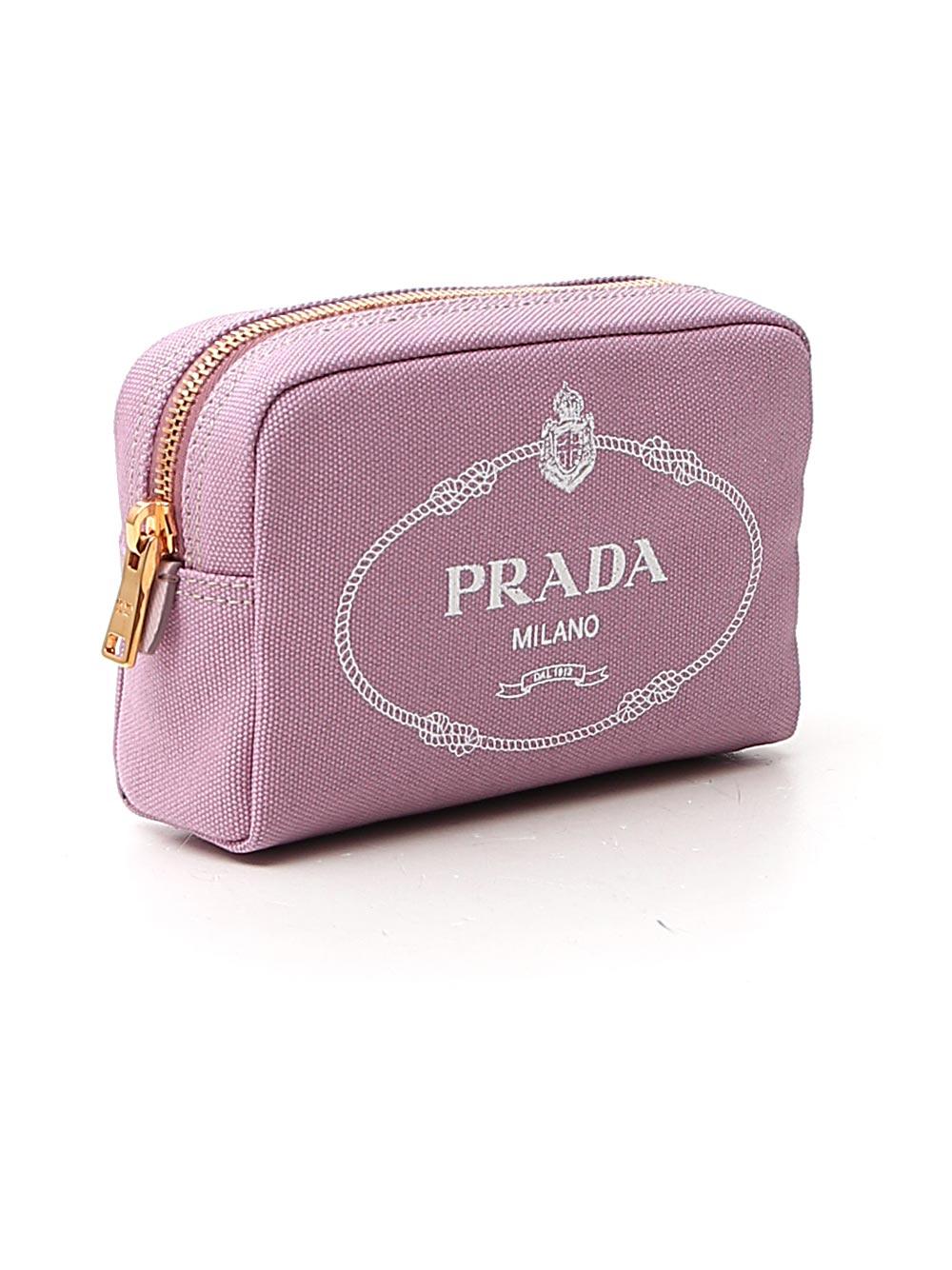 Prada Logo Printed Cosmetic Pouch in Pink | Lyst UK