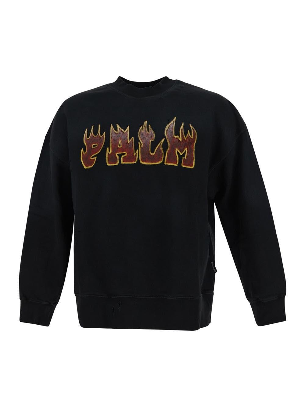 Palm Angels Logo Flames Vint Crew Sweatshirt in Black for Men | Lyst