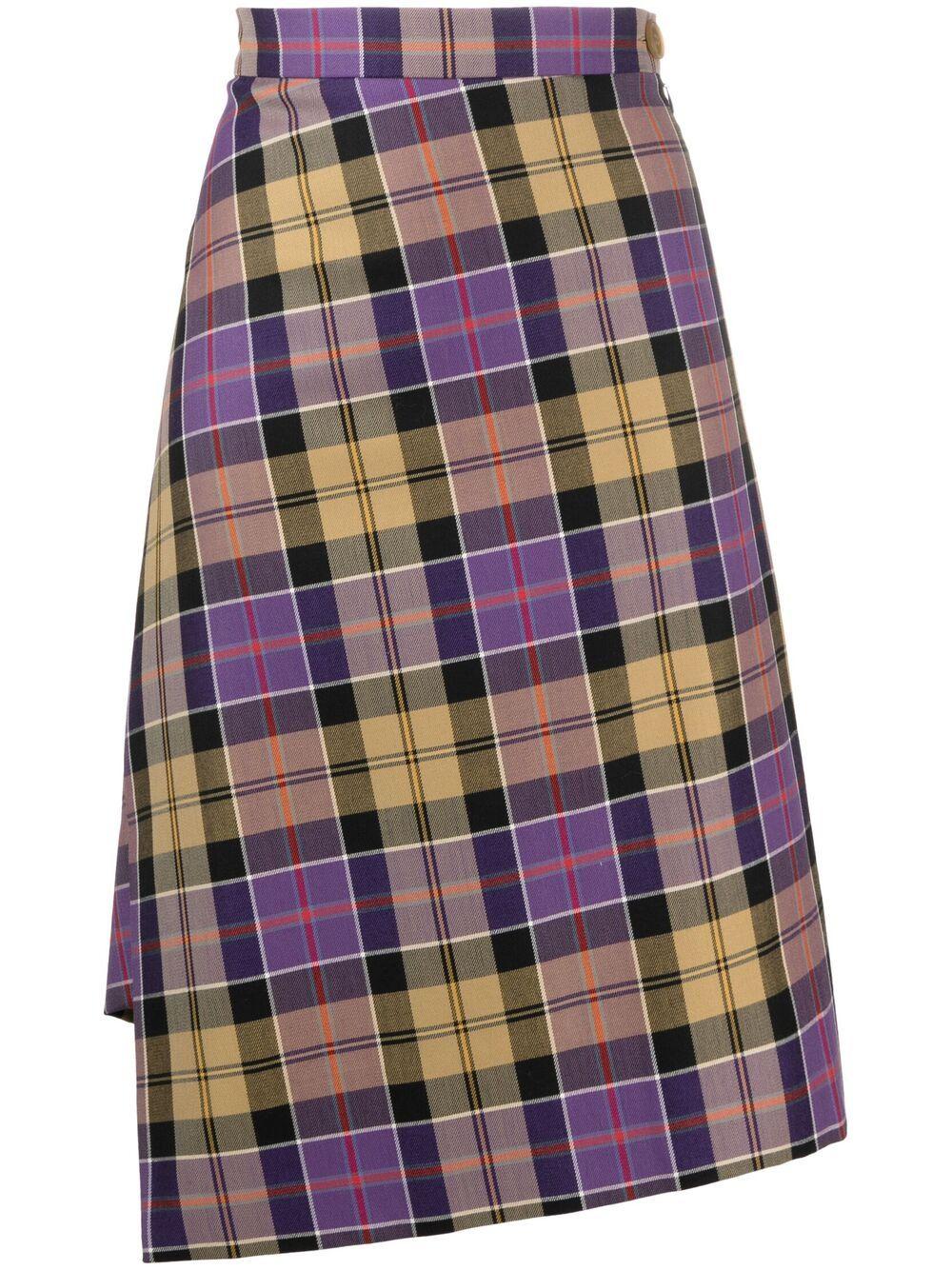 Check Printed Wool Midi Skirt