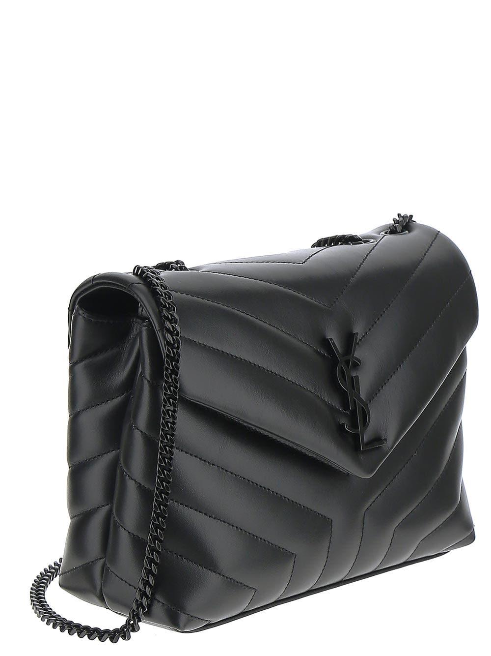 Saint Laurent Becky Mini Chain Bag In Quilted Patent Leather in Black