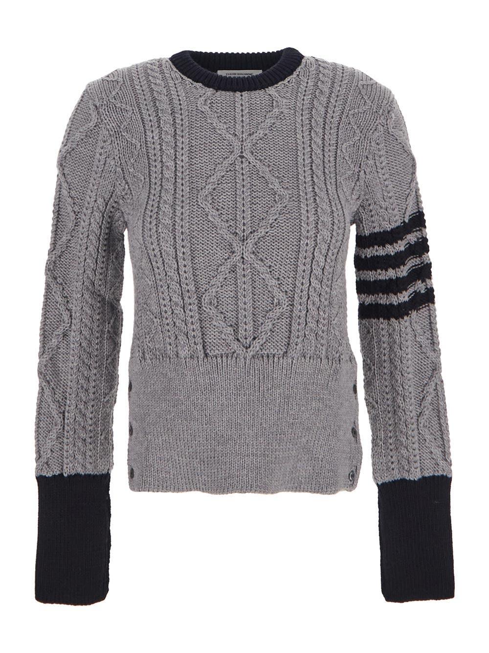 Thom Browne Aran Cable Classic Crewneck Pullover in Gray | Lyst