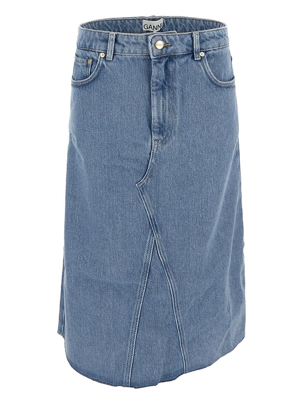 Ganni Heavy Denim Midi Skirt in Blue Lyst