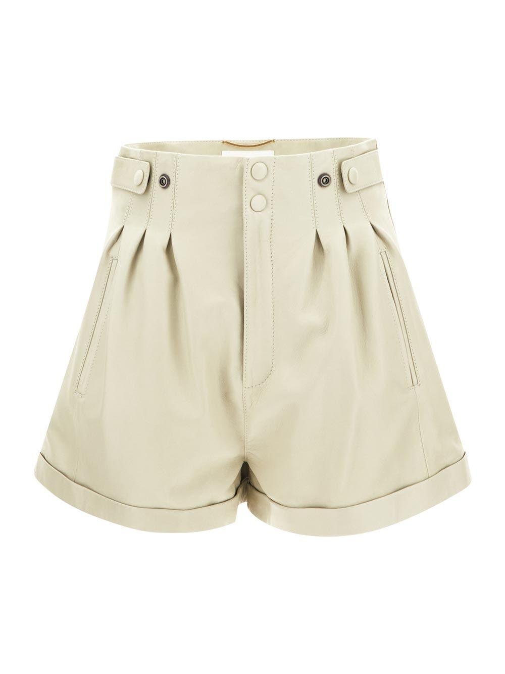 Saint Laurent Leather Shorts in Cream 