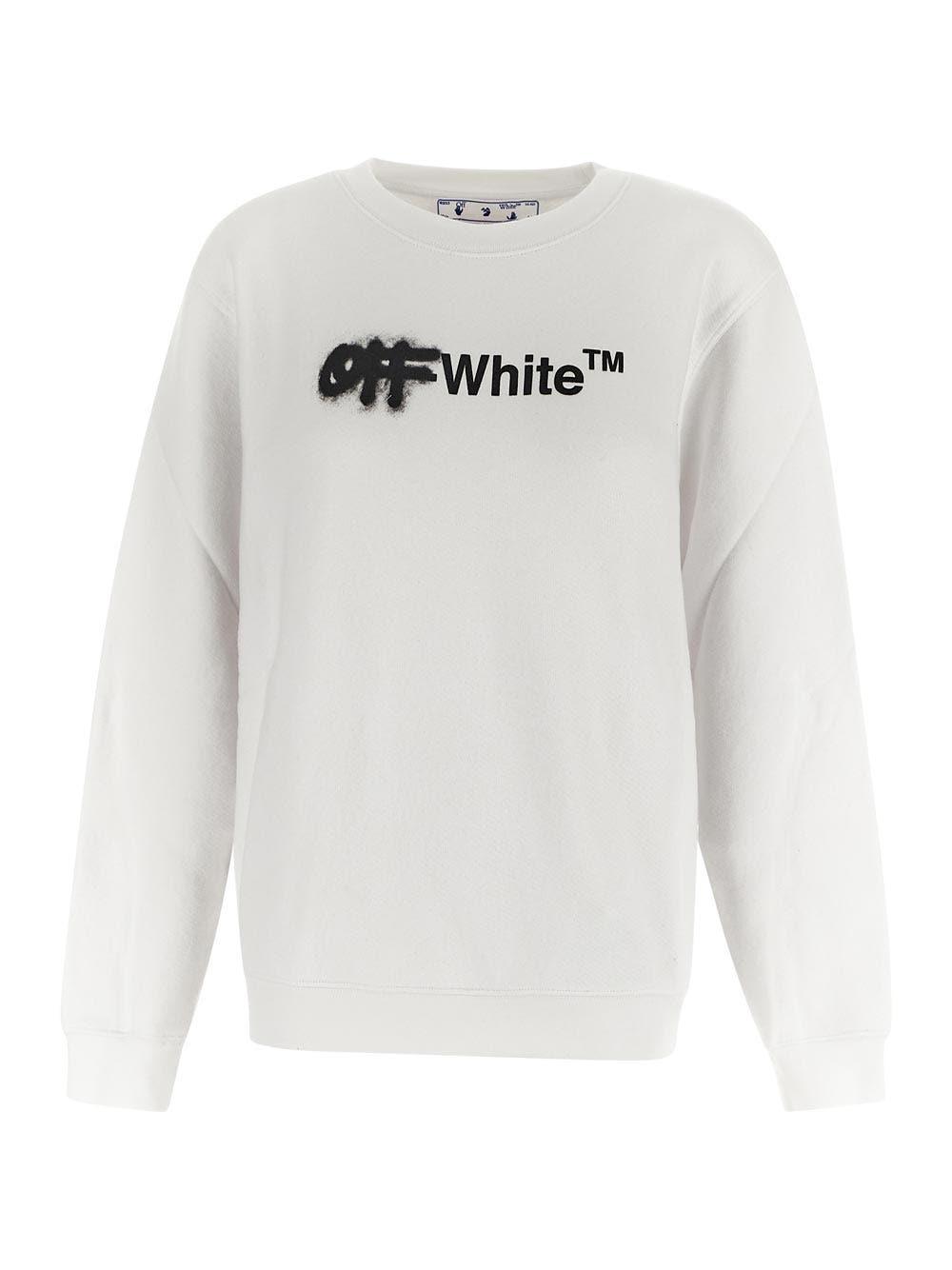 Off-White c/o Virgil Abloh Cotton Spray Helvetica Crewneck in White | Lyst