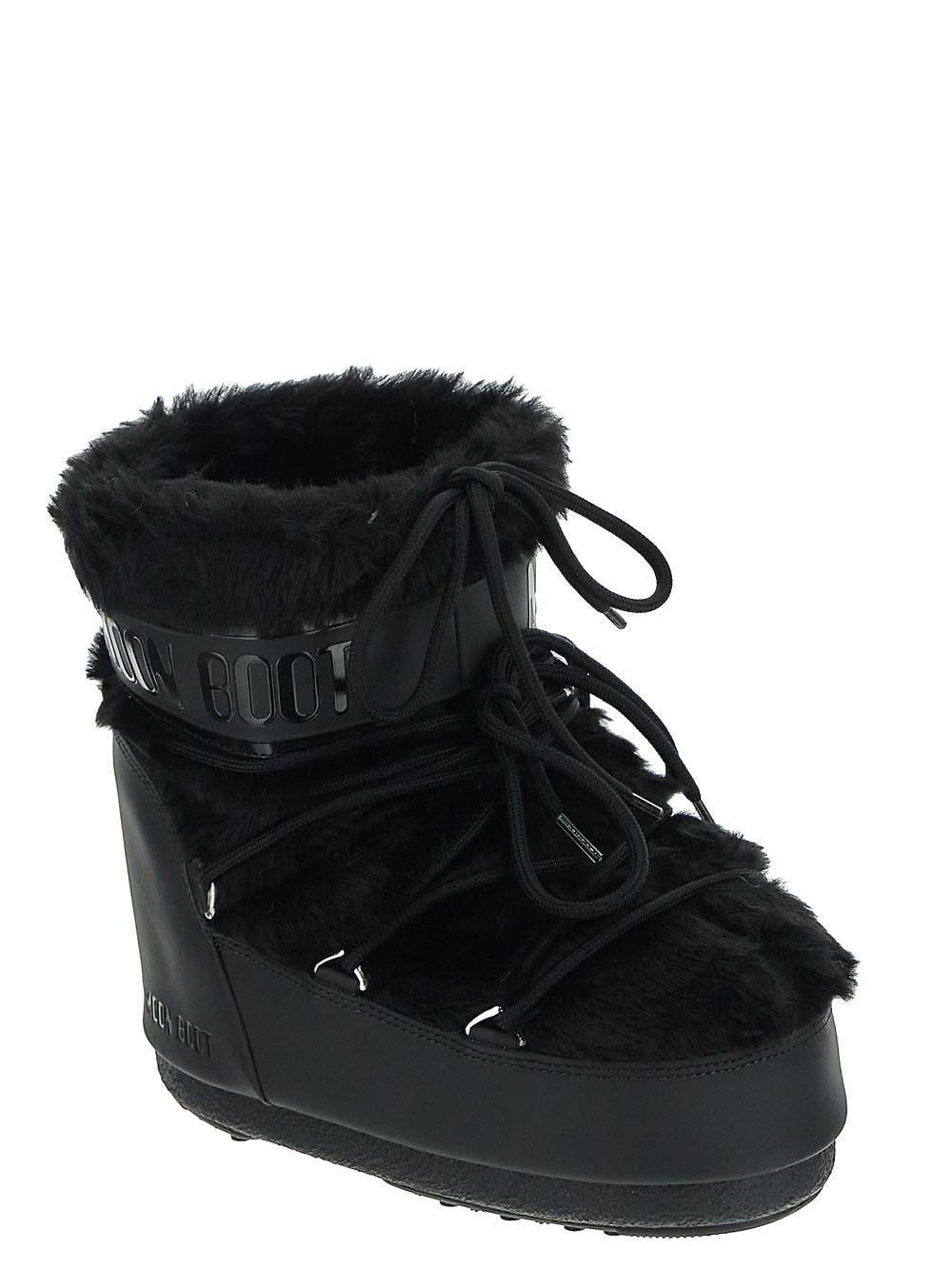 Moon Boot Icon Low Faux Fur Boots in Black | Lyst