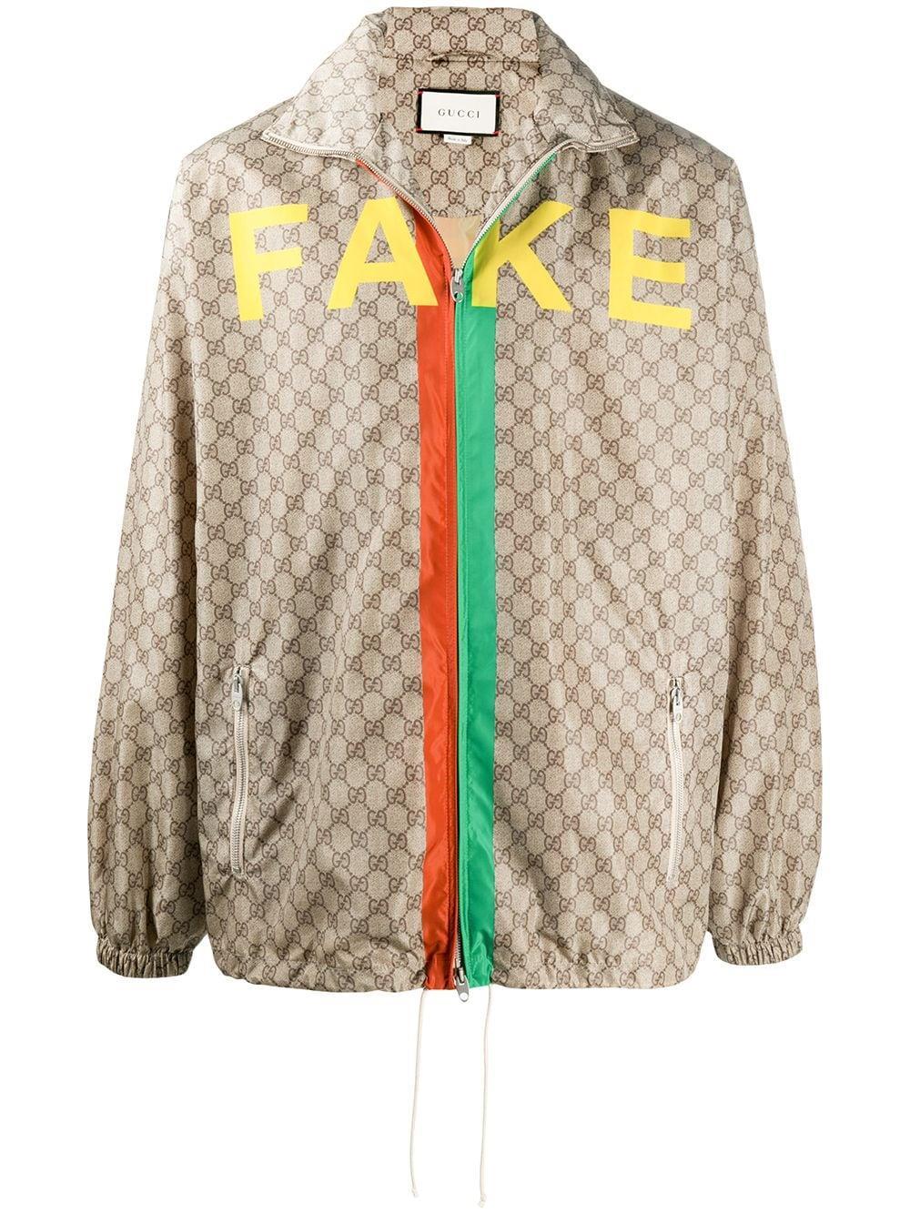 Gucci GG Supreme Canvas 'not Fake'-print Jacket in Brown for Men | Lyst