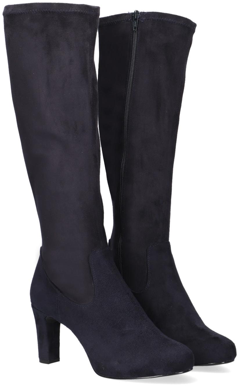 Manfield Donkerblauwe hoge laarzen met hak met smalle schacht - Schoenen.nl