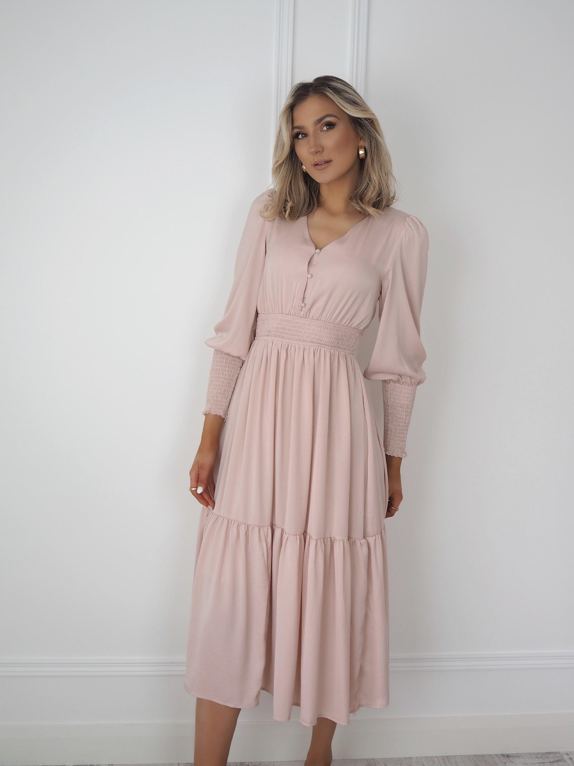 pink button dress