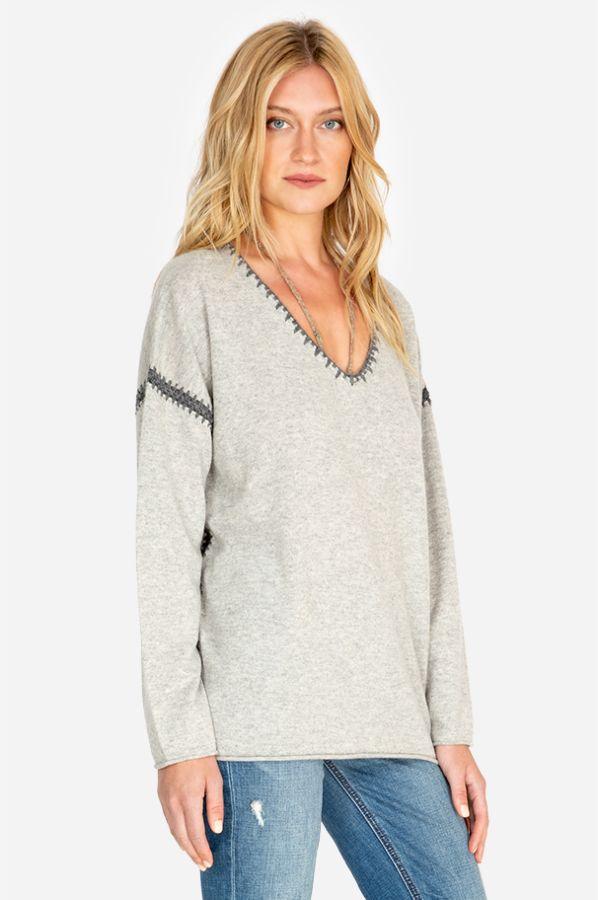 Johnny Was Cashmere Whip Stitch Pullover in Grey (Gray) - Lyst