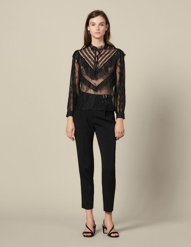 Sandro Lace Top With Ruffles in Black - Lyst