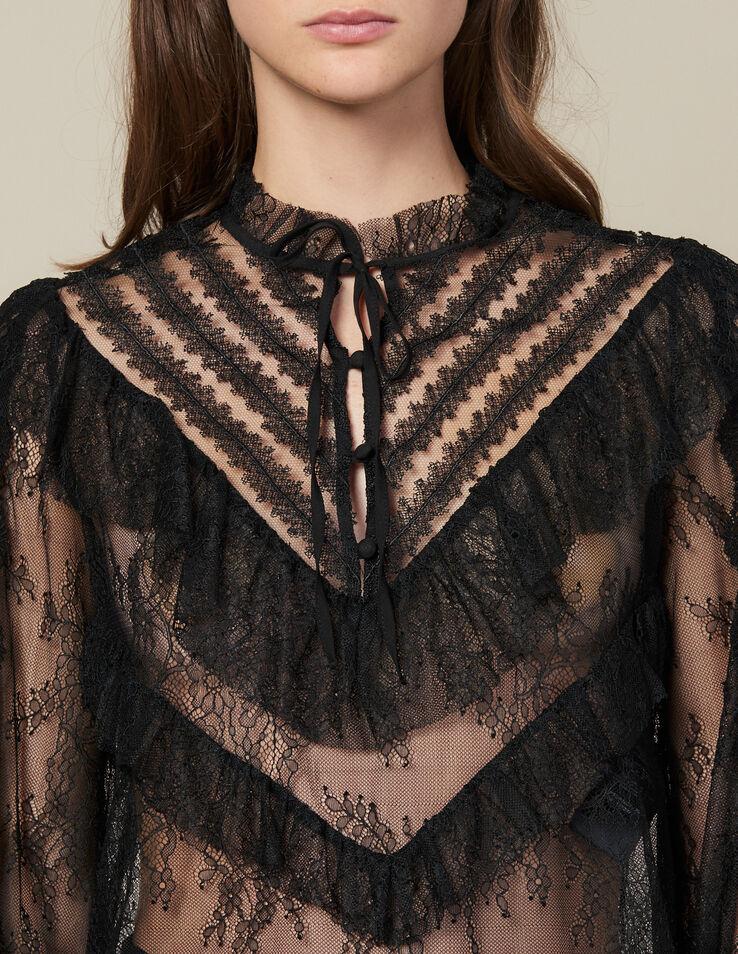 Sandro Lace Top With Ruffles in Black - Lyst