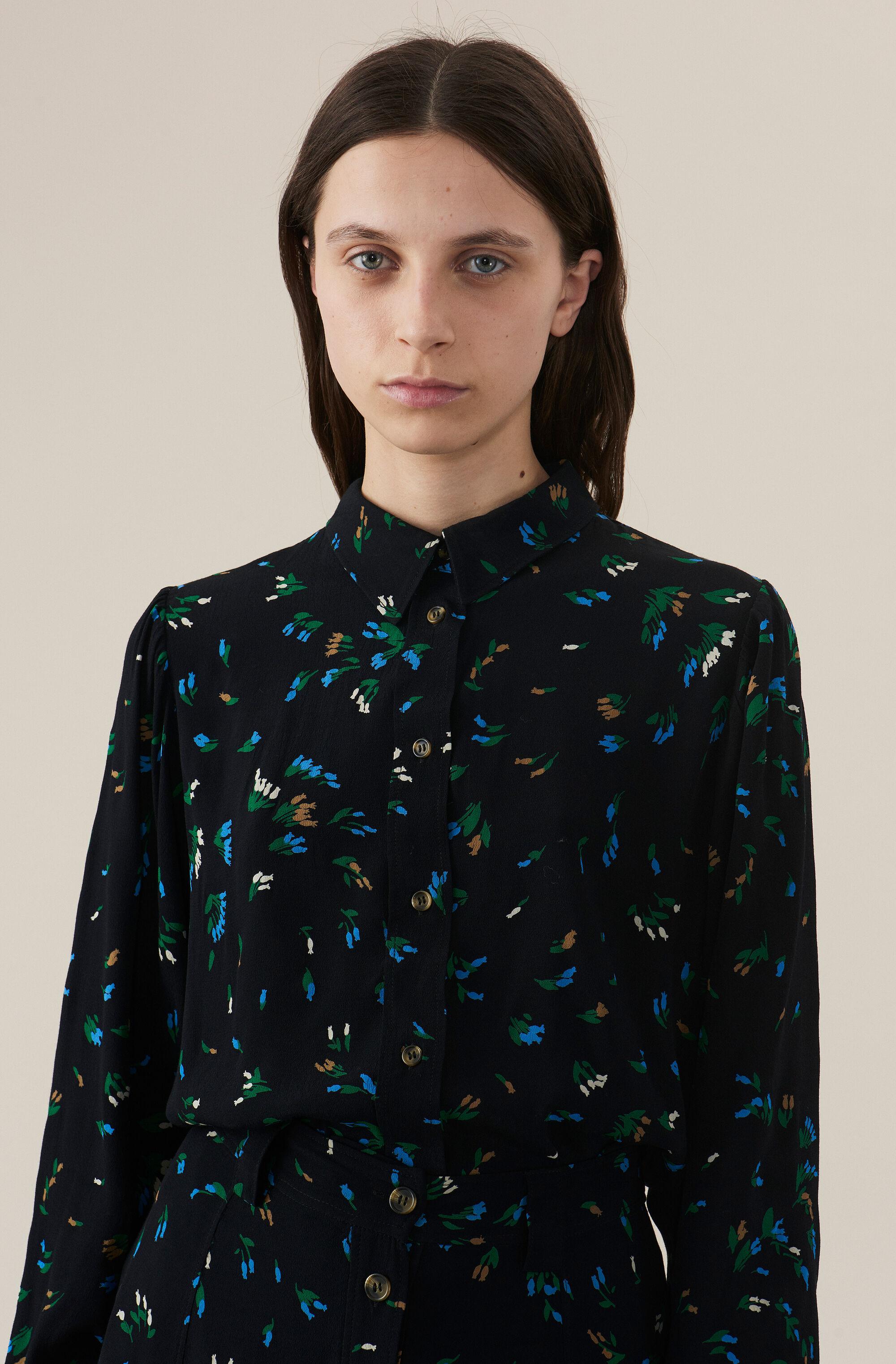 Ganni Synthetic Printed Crepe Shirt - Lyst