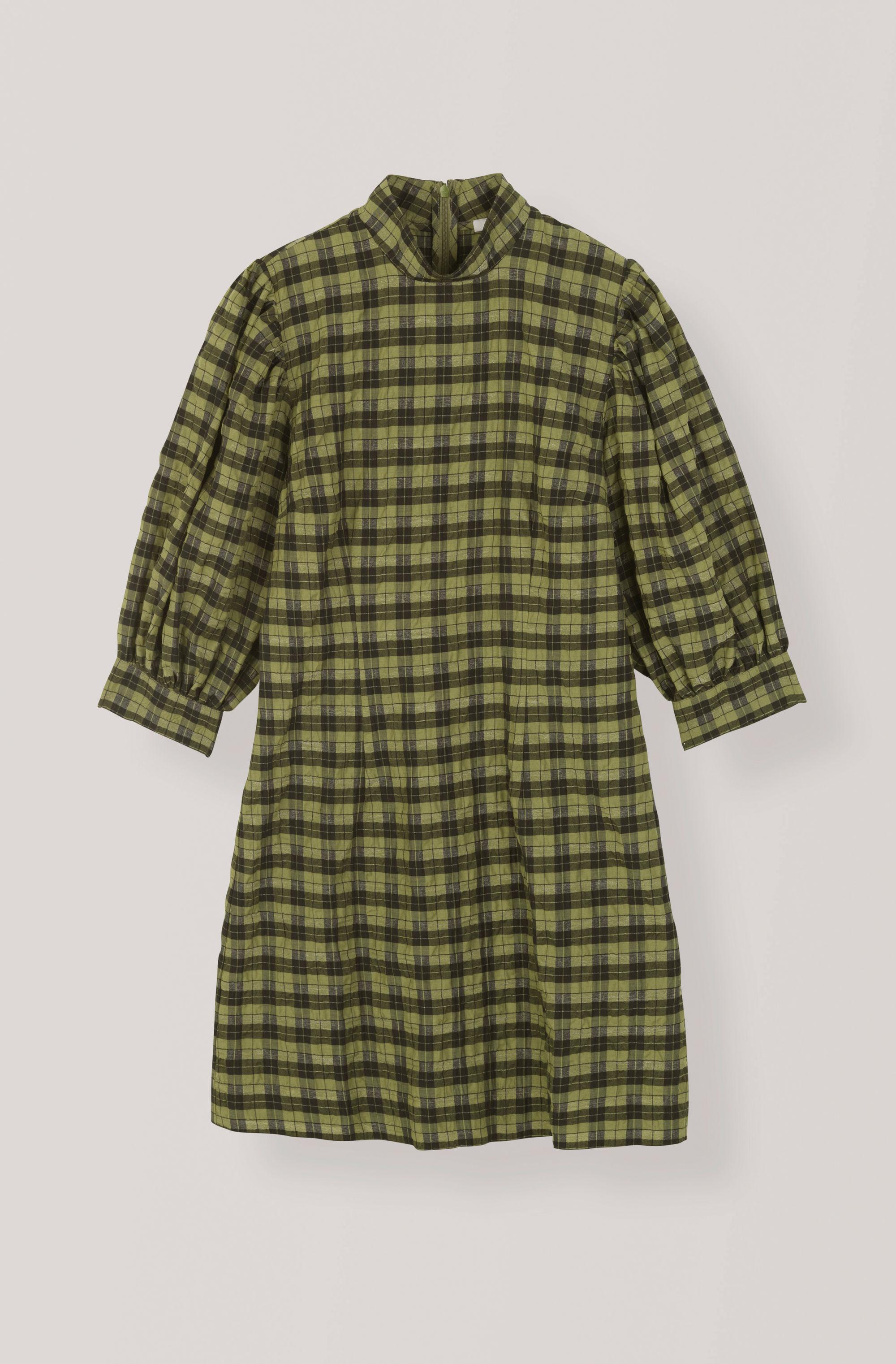 ganni seersucker dress green