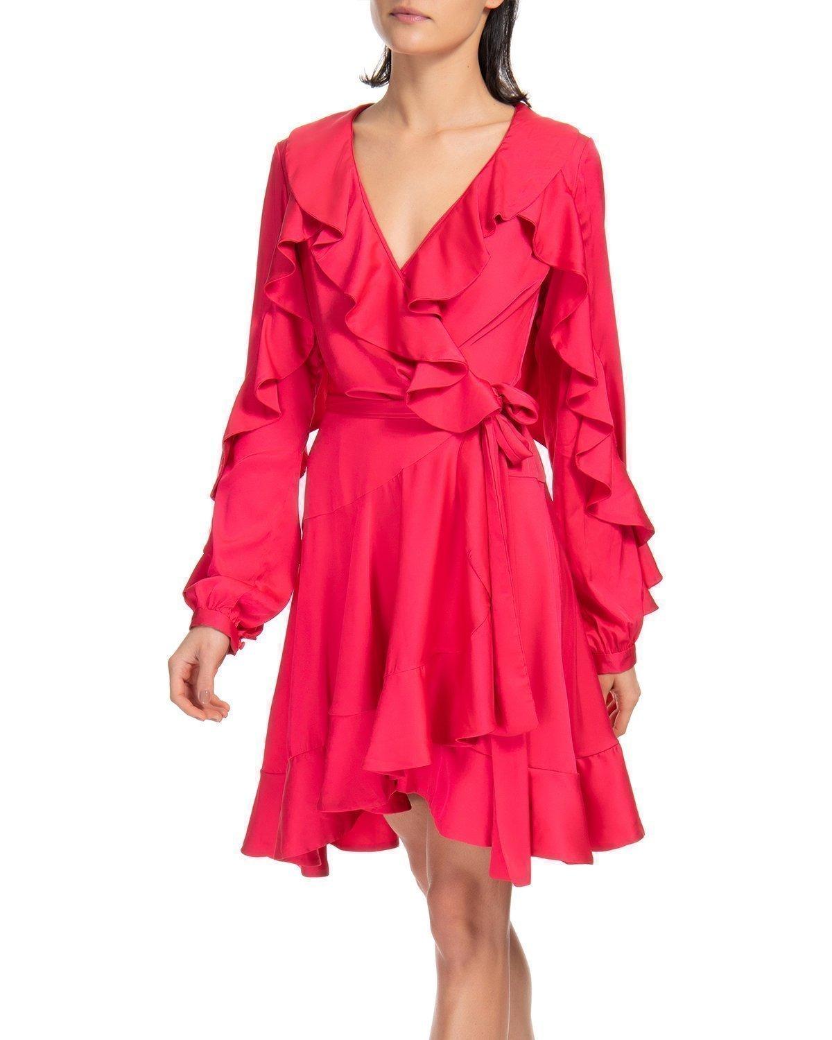 PATBO Synthetic Ruffle Sleeve Mini Wrap Dress in Hot Pink (Pink) - Lyst