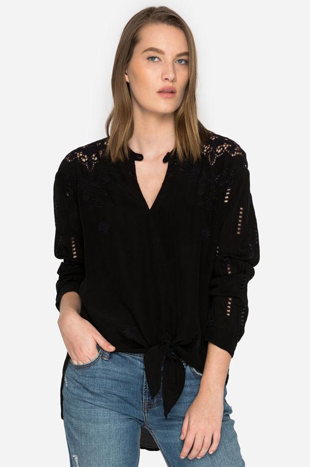 Orchid Lei Johnny Was Womens Embroidered Heidine Tie Blouse Small