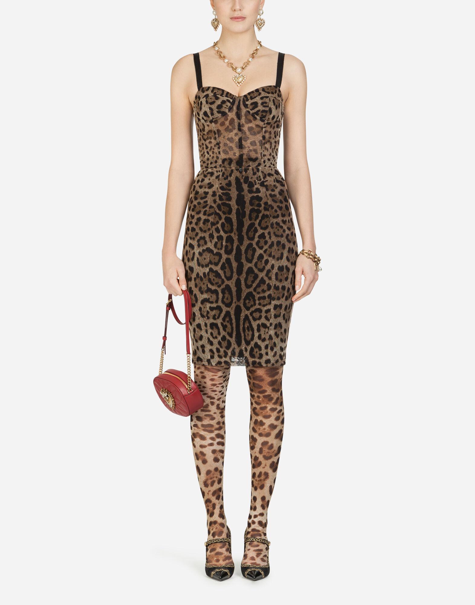 Dolce & Gabbana Tulle Midi Bustier Dress With Leopard Print - Lyst