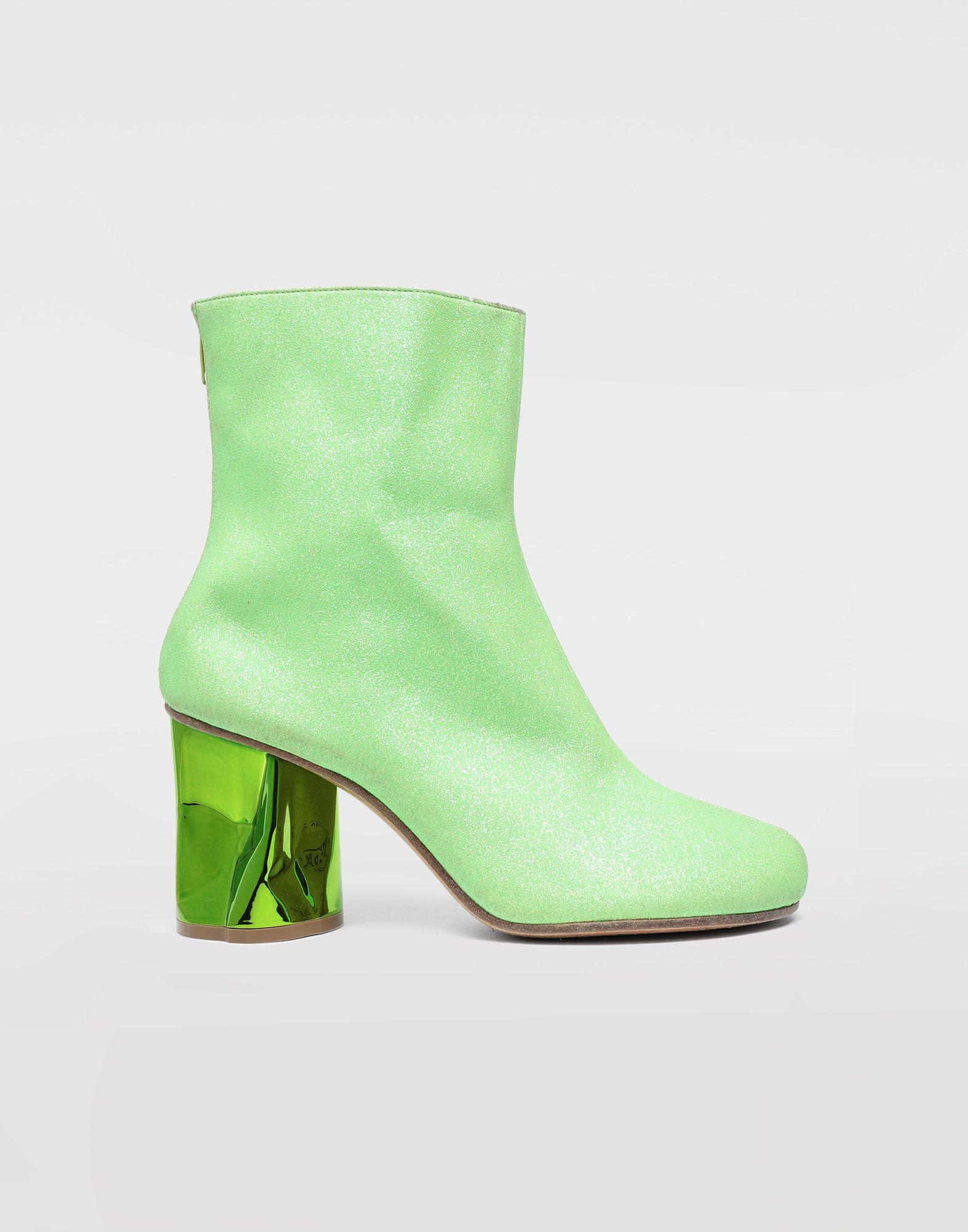 Maison Margiela Leather Glitter Crushed Heel Ankle Boots in Acid Green ...