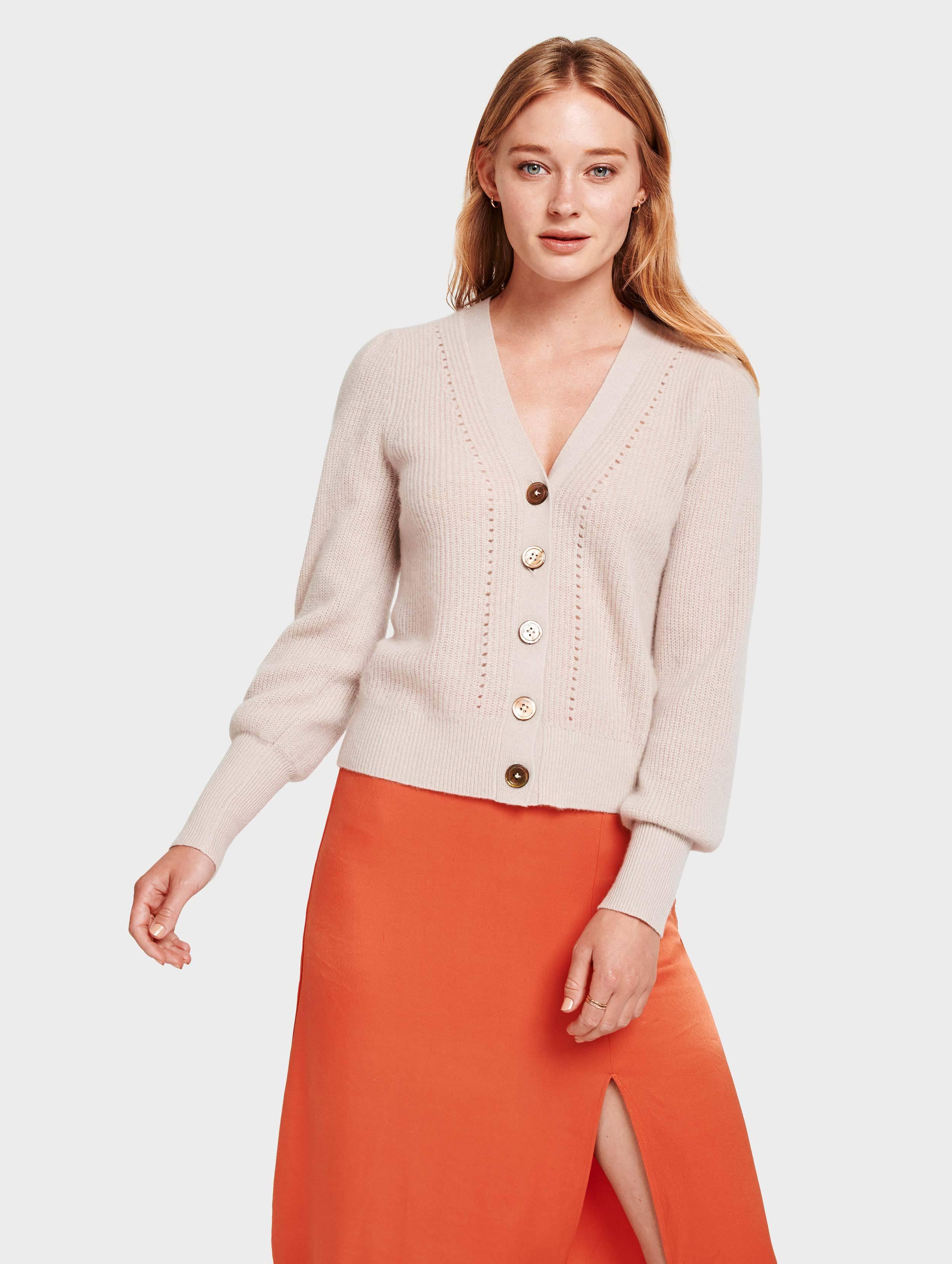 White + Warren Cashmere Exaggerated Puff Sleeve Cardigan Lyst