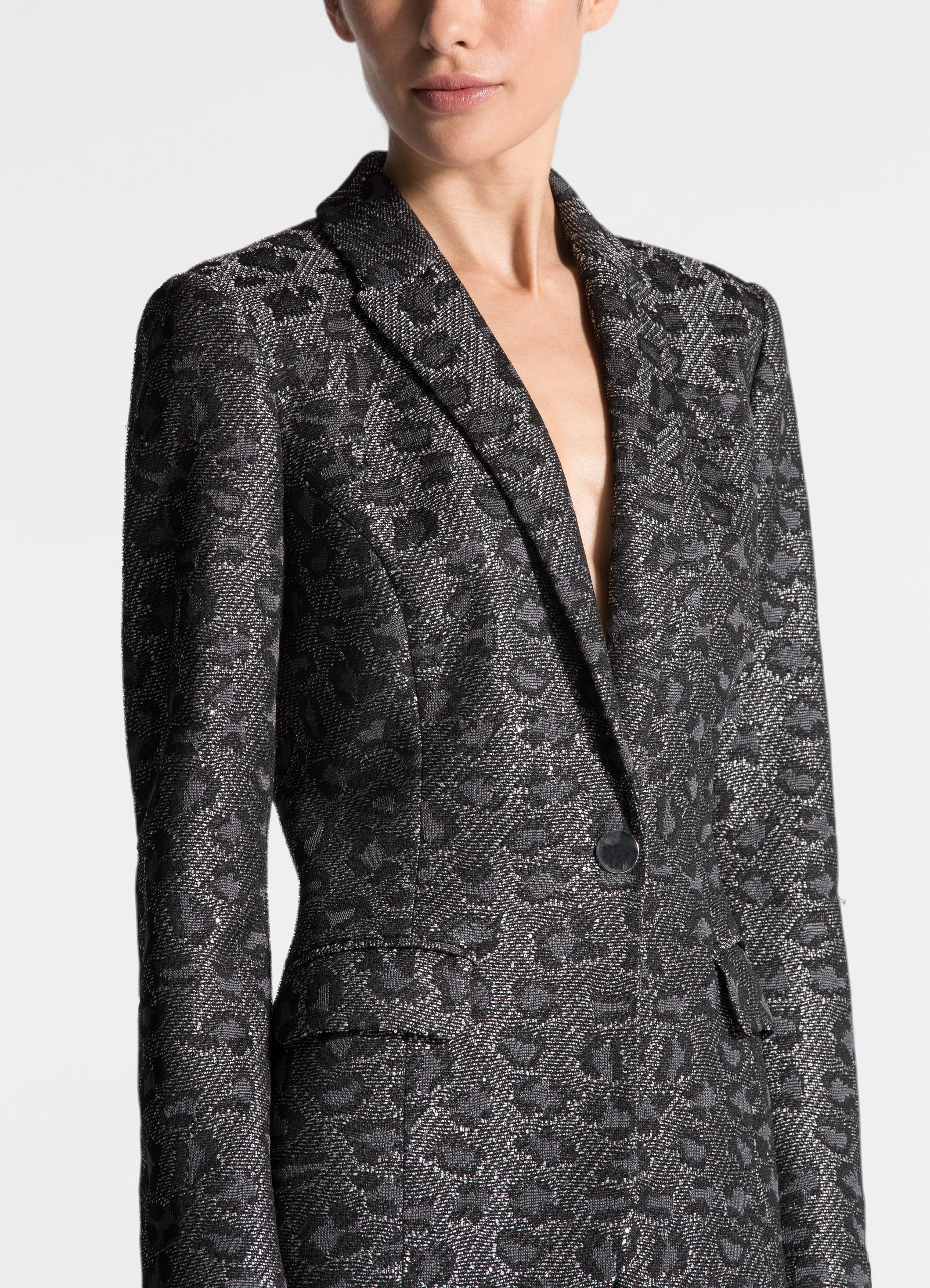 St. John Leopard Jacquard Knit Jacket in Gray Lyst