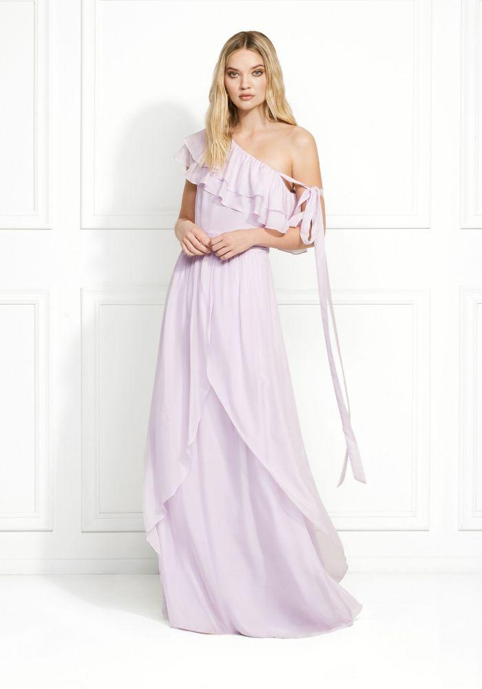 Rachel Zoe Silk Susanna One Shoulder Ruffled Maxi Gown In Pale