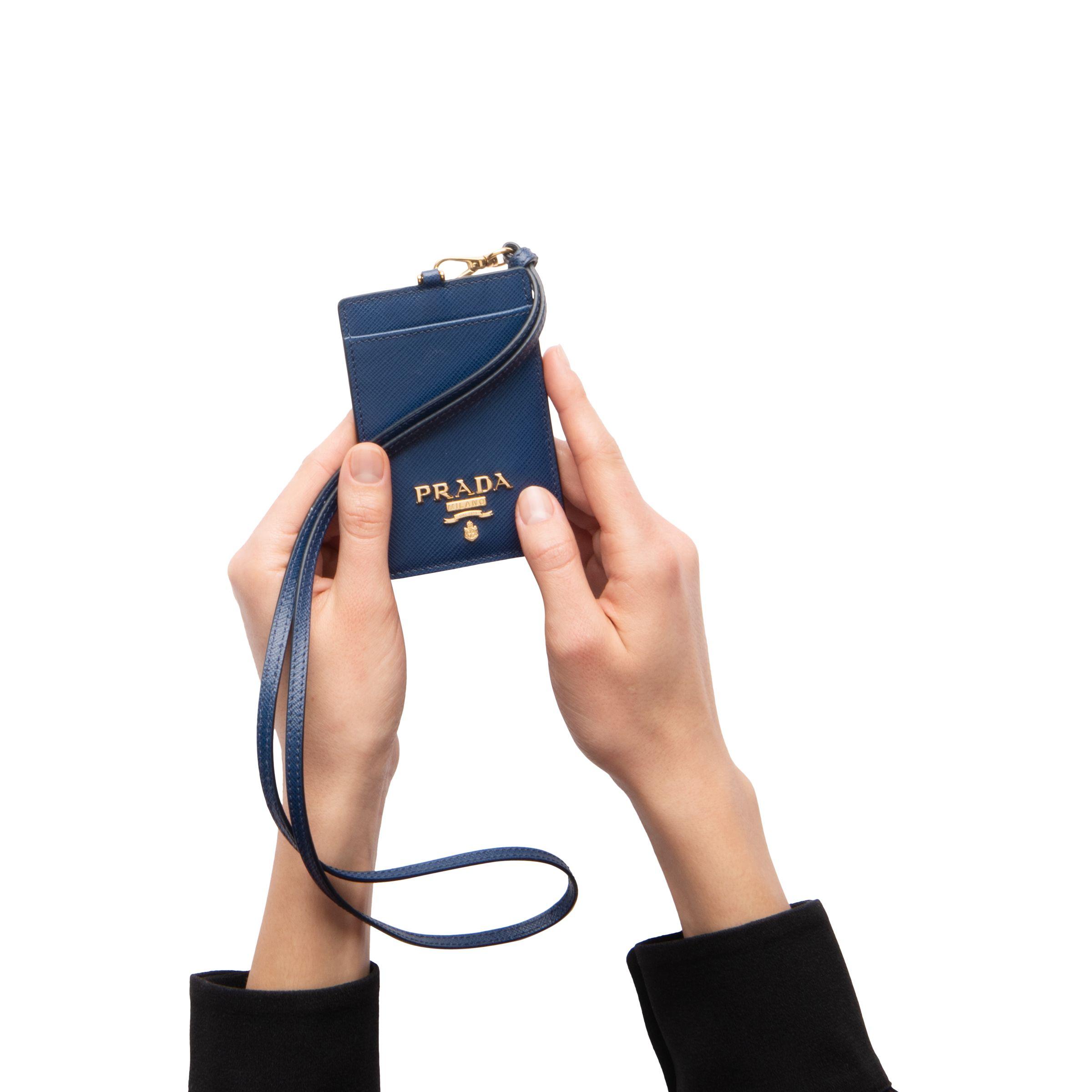 Prada Leather Badge Holder in Blue Lyst