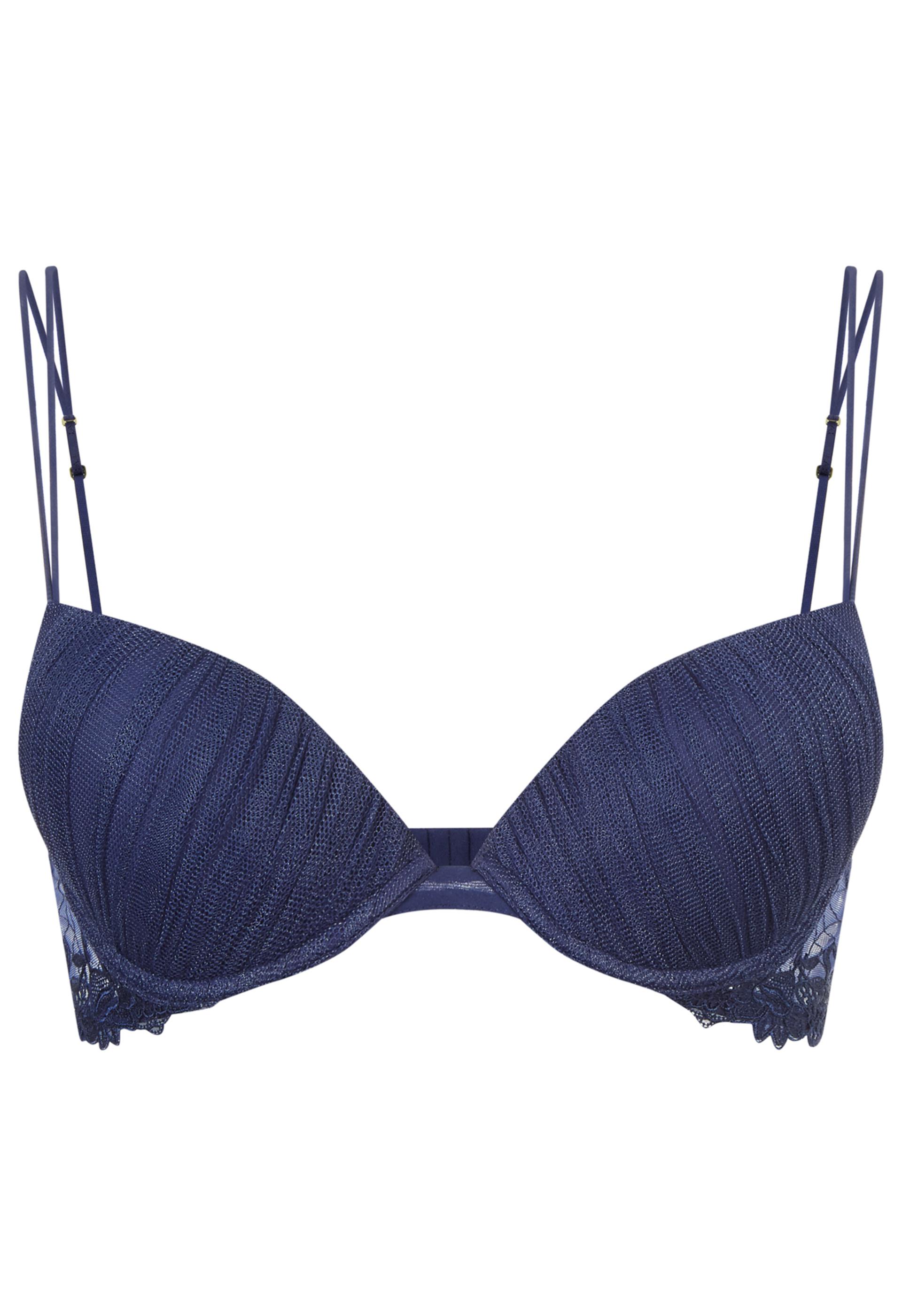 La Perla Liaison Navy Blue Gathered Tulle Pushup Bra With Macramé Trim