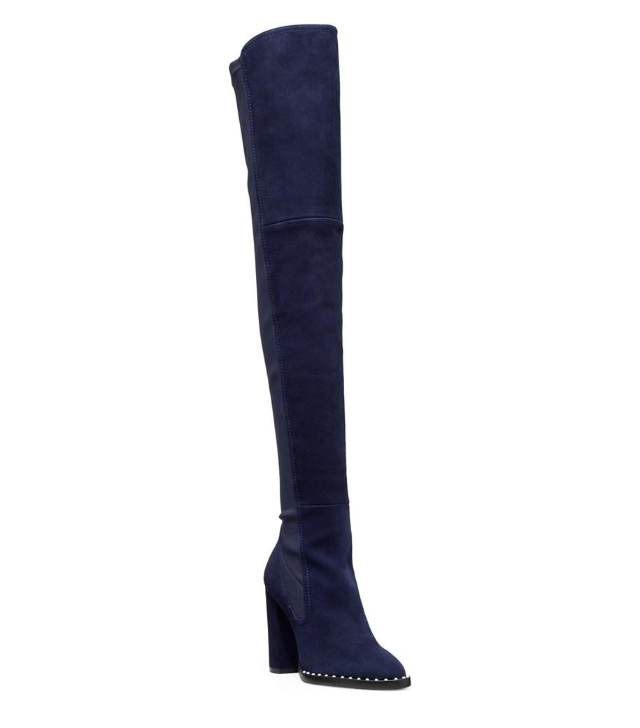 Stuart Weitzman Suede The Livia Pearl Otk Boot in Navy Blue Suede (Blue ...