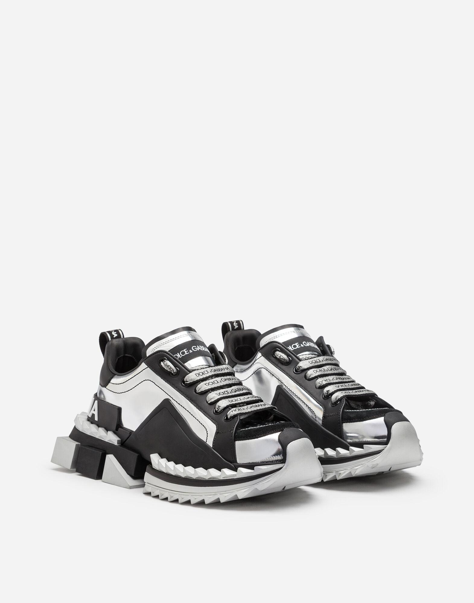 Dolce & Gabbana Leather Mixed-material Super Queen Sneakers in Silver ...