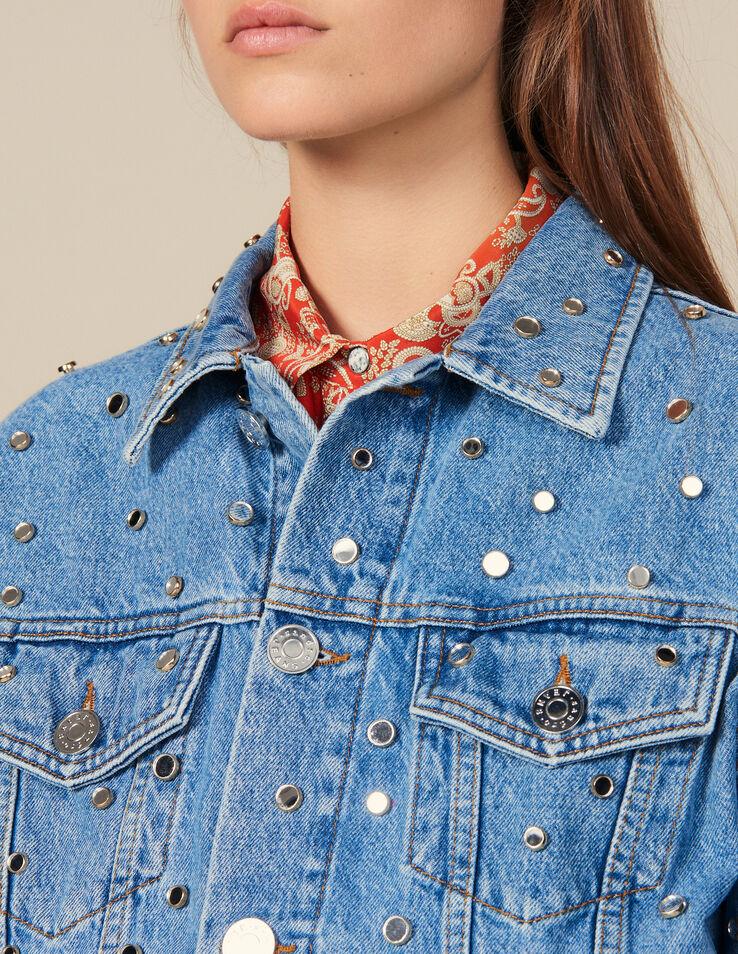 Sandro Denim Jacket Trimmed With Studs in Blue - Lyst