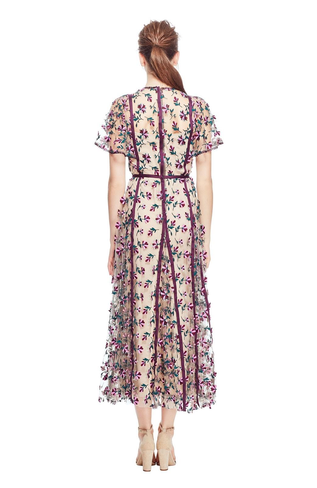 Lela Rose Floral Embroidered Tulle Flutter Sleeve Fit And Flare Dress
