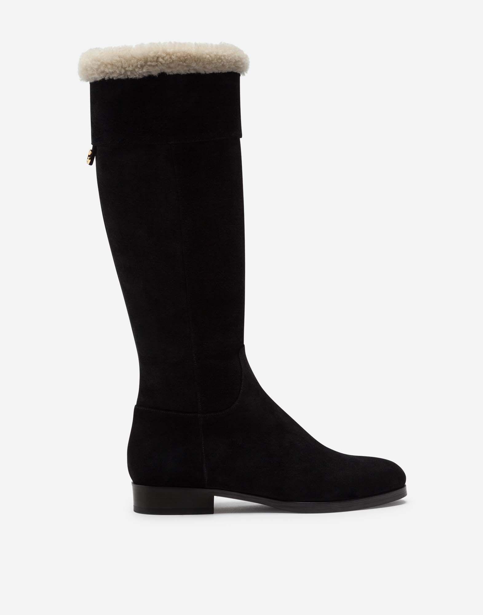 Dolce & Gabbana Split-grain Leather Boots With Shearling in Black - Lyst
