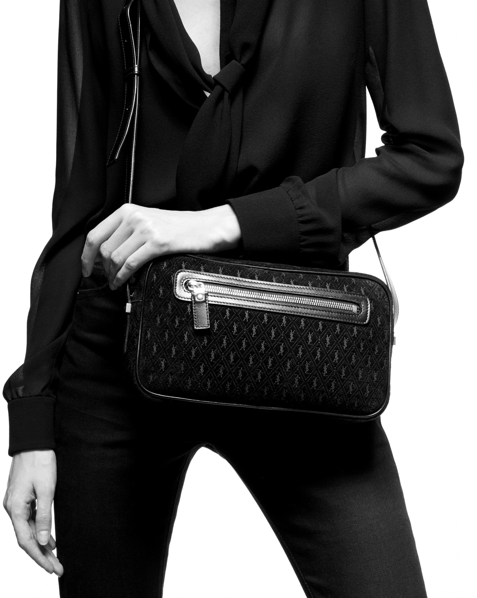 Saint Laurent Leather Monogram All Over Camera Bag in Beige (Natural