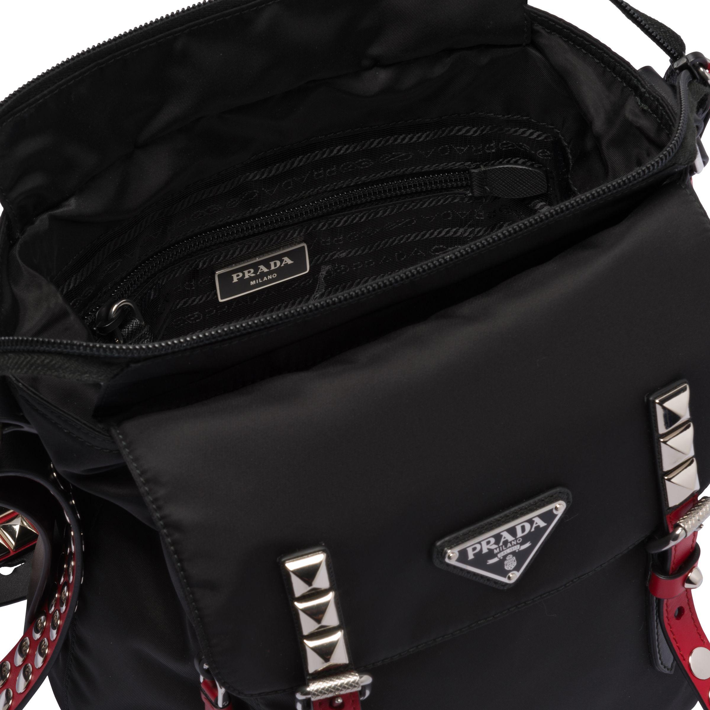 Prada Black Nylon Hobo Bag With Leather And Studs | semashow.com