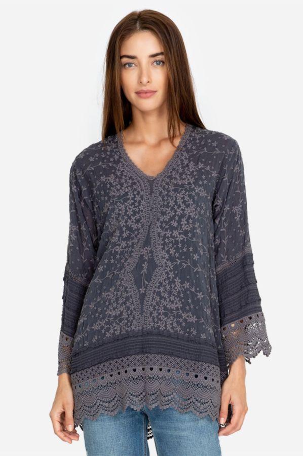 Johnny Was Lace Zyanya Tunic in Graphite (Gray) - Lyst