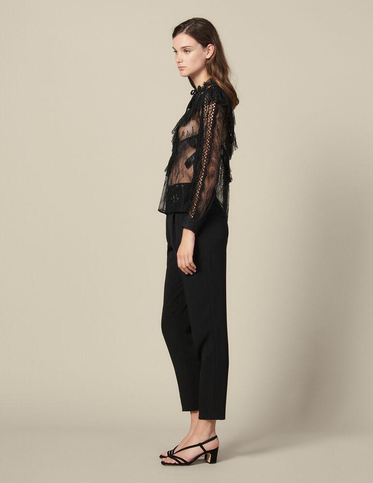 Sandro Lace Top With Ruffles in Black - Lyst