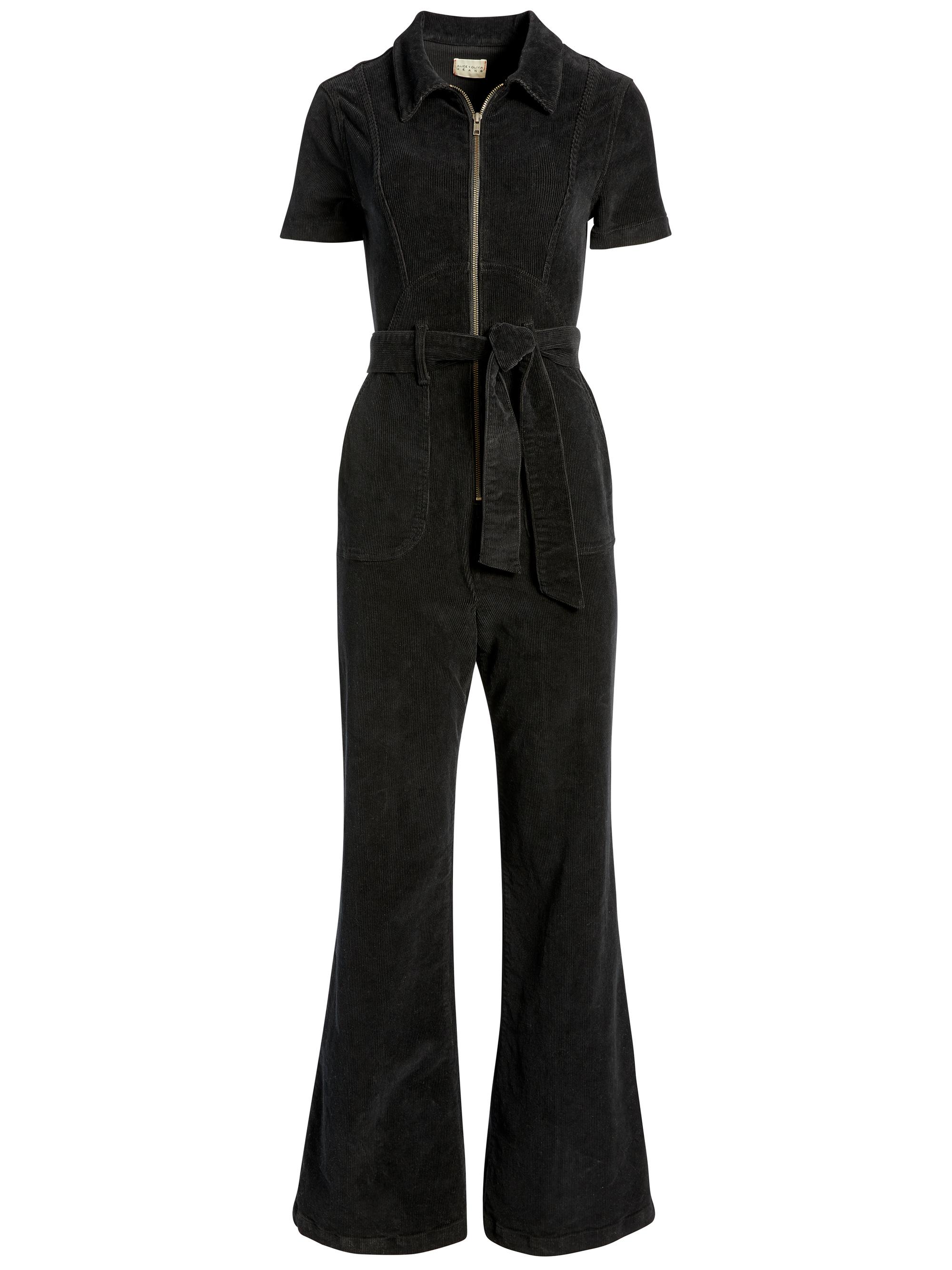 Alice + Olivia Denim Wide Leg Jumpsuit in Black Lyst