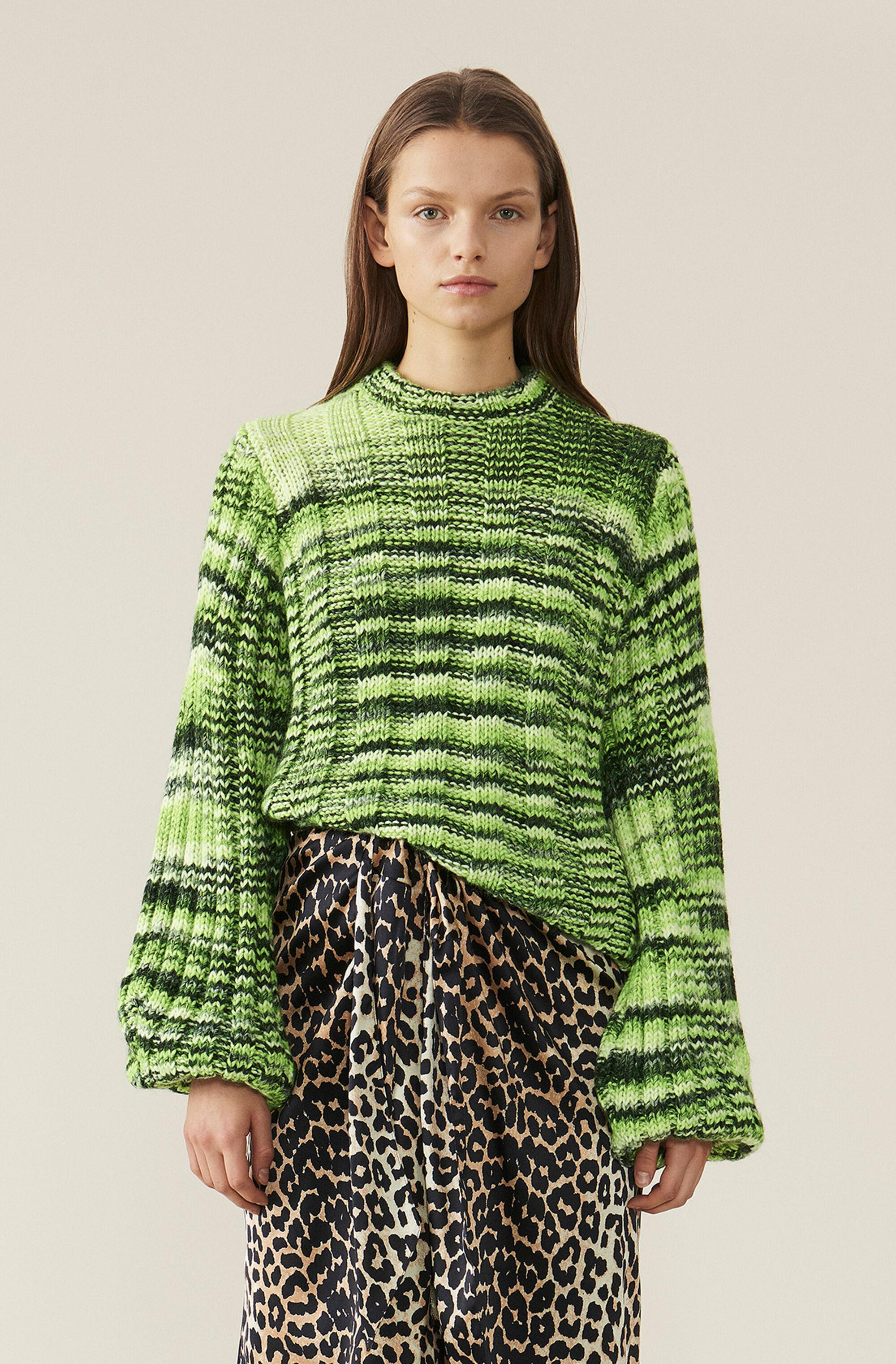 Ganni Synthetic Balloon-sleeve Melange Sweater in Green - Save 65% - Lyst